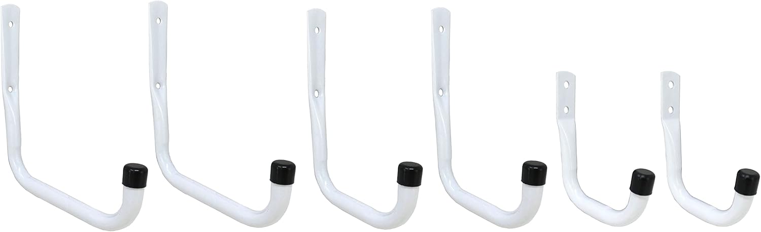 6 Pack of White Heavy Duty Steel Garage Storage Utility Hooks in 3 Sizes by Shepherd Hardware - Model 8096E