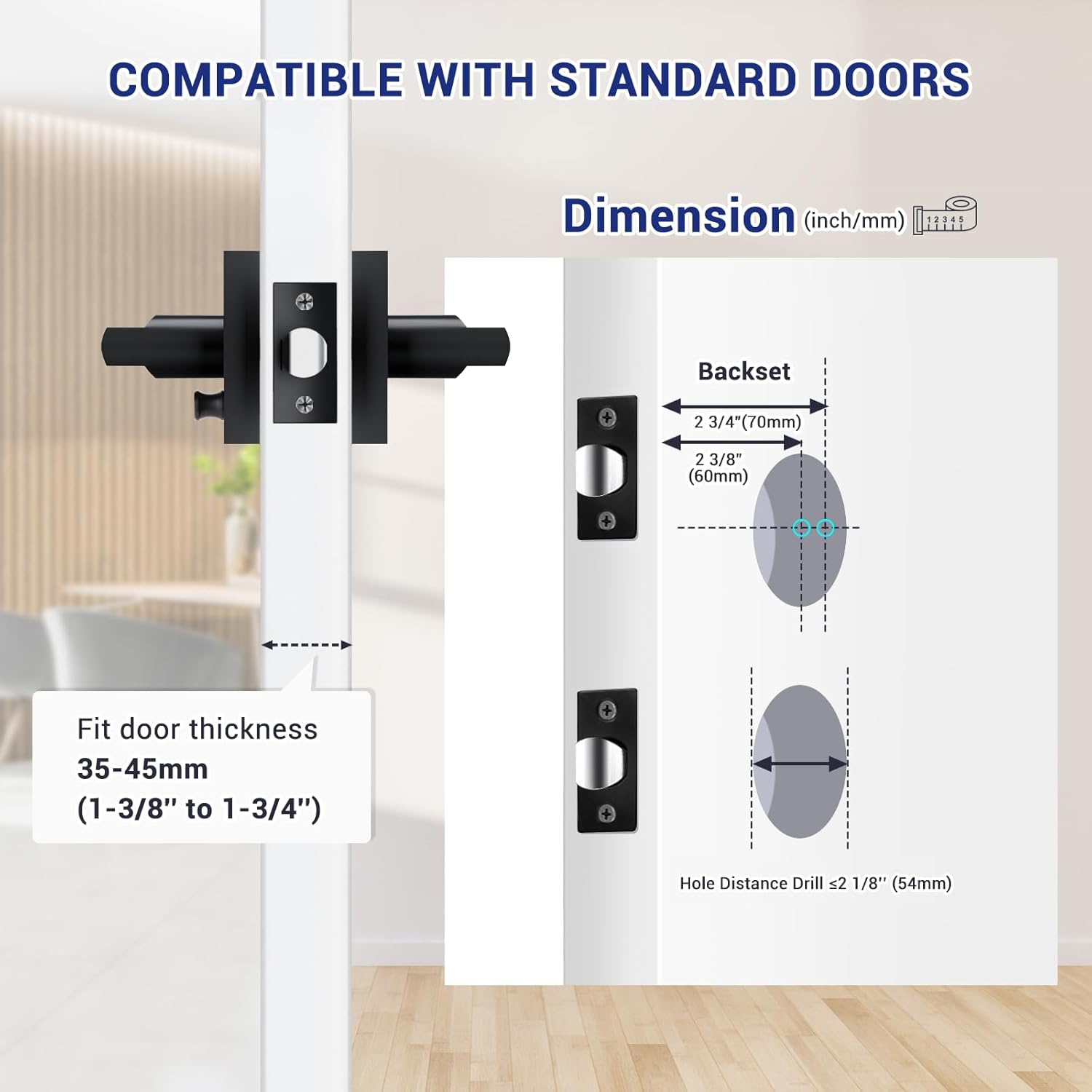 6 Pack Ohuhu Black Door Handle Set with Lock for Bedroom and Bathroom - Modern Square Matte Privacy Door Lever - Heavy Duty Interior Passage Knobs