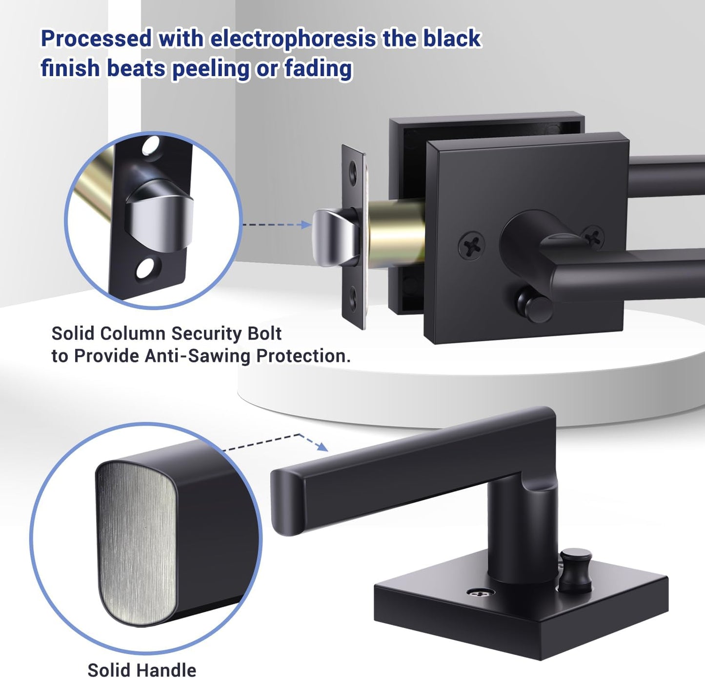 6 Pack Ohuhu Black Door Handle Set with Lock for Bedroom and Bathroom - Modern Square Matte Privacy Door Lever - Heavy Duty Interior Passage Knobs