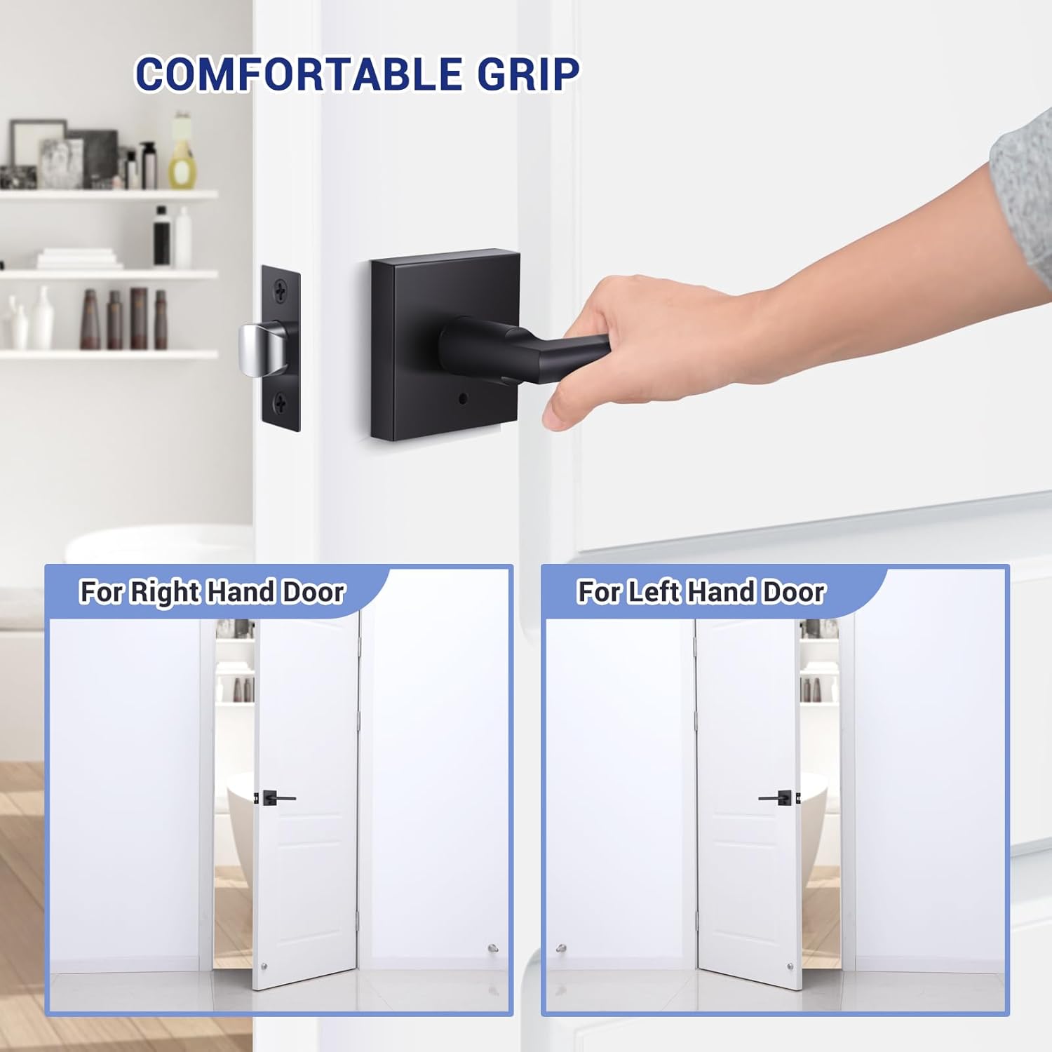 6 Pack Ohuhu Black Door Handle Set with Lock for Bedroom and Bathroom - Modern Square Matte Privacy Door Lever - Heavy Duty Interior Passage Knobs