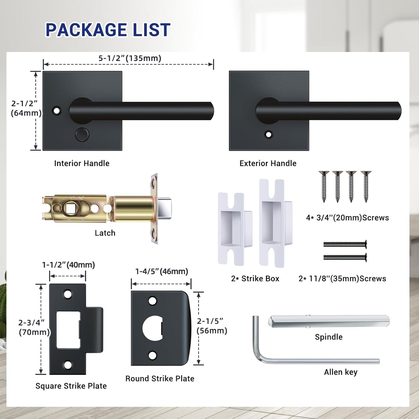 6 Pack Ohuhu Black Door Handle Set with Lock for Bedroom and Bathroom - Modern Square Matte Privacy Door Lever - Heavy Duty Interior Passage Knobs