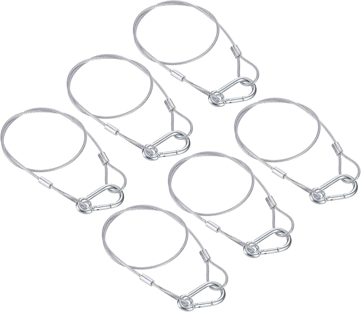 6-Pack PATIKIL 23.6" Stainless Steel Safety Cables - 2.5mm Flexible Wire Rope Locks with Double Loops and Hooks for Stage Lighting and Luggage Security, Silver