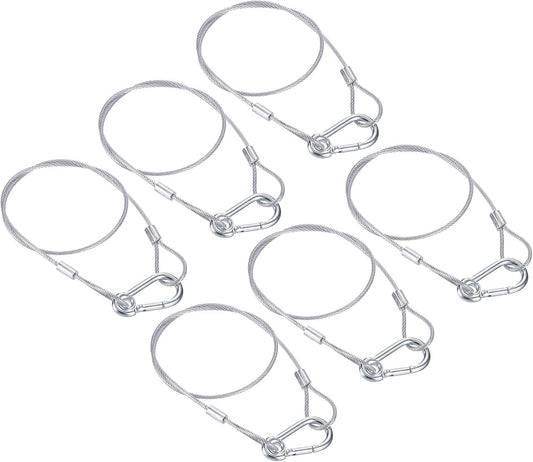 6-Pack PATIKIL 23.6" Stainless Steel Safety Cables - 2.5mm Flexible Wire Rope Locks with Double Loops and Hooks for Stage Lighting and Luggage Security, Silver