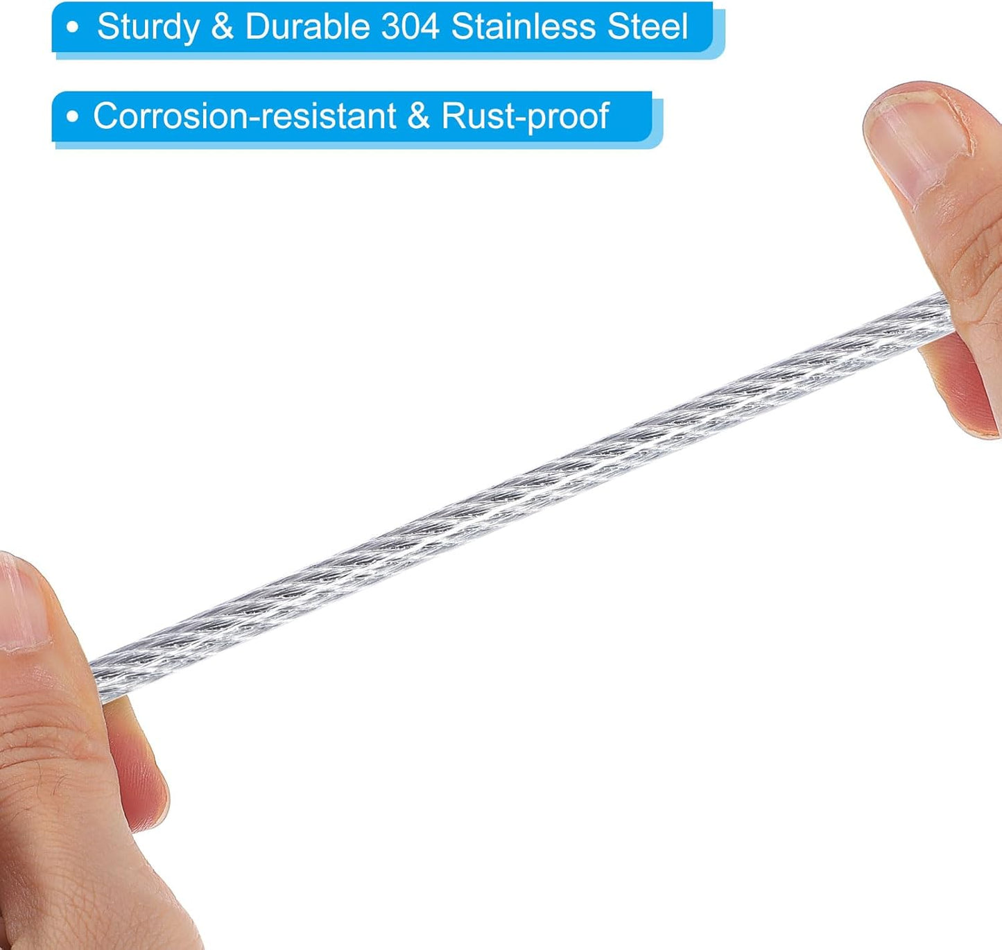 6-Pack PATIKIL 23.6" Stainless Steel Safety Cables - 2.5mm Flexible Wire Rope Locks with Double Loops and Hooks for Stage Lighting and Luggage Security, Silver