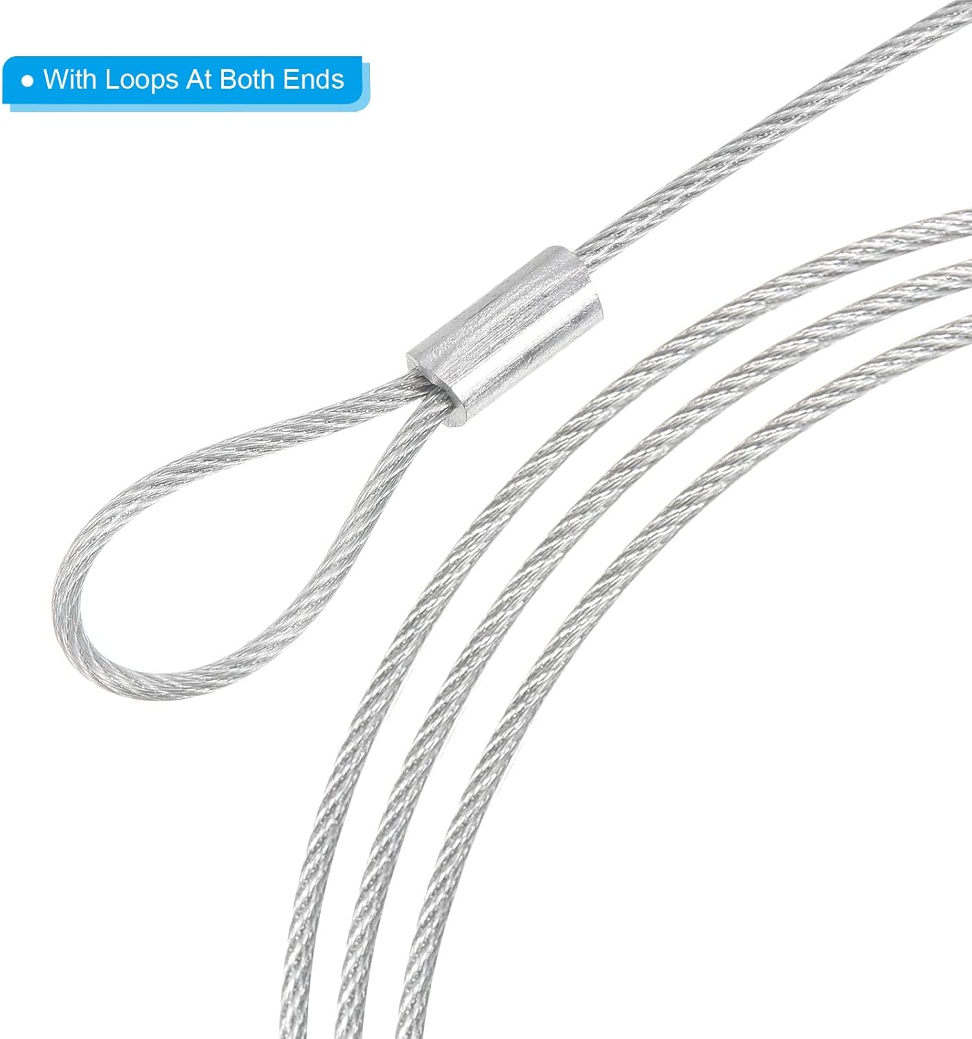 6 Pack PATIKIL 3.3Ft Stainless Steel Safety Cable Locks with Double Loop - 1.5mm Dia Security Wire Rope for Stage Lighting and Luggage