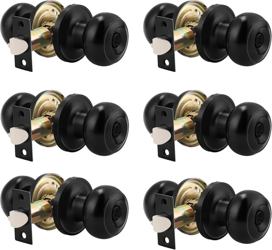 6 Pack Probrico Black Round Entry Door Knobs Keyed Alike - Interior/Exterior Handles for Bedroom, Bathroom, Front, Office Doors - Includes Locks and 3 Keys for Enhanced Security - WildKart