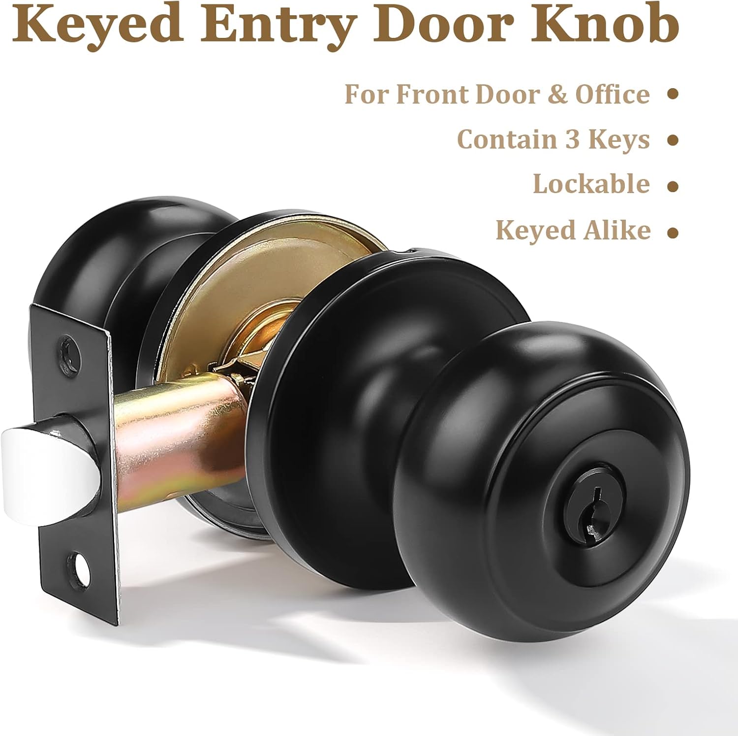 6 Pack Probrico Black Round Entry Door Knobs Keyed Alike - Interior/Exterior Handles for Bedroom, Bathroom, Front, Office Doors - Includes Locks and 3 Keys for Enhanced Security - WildKart