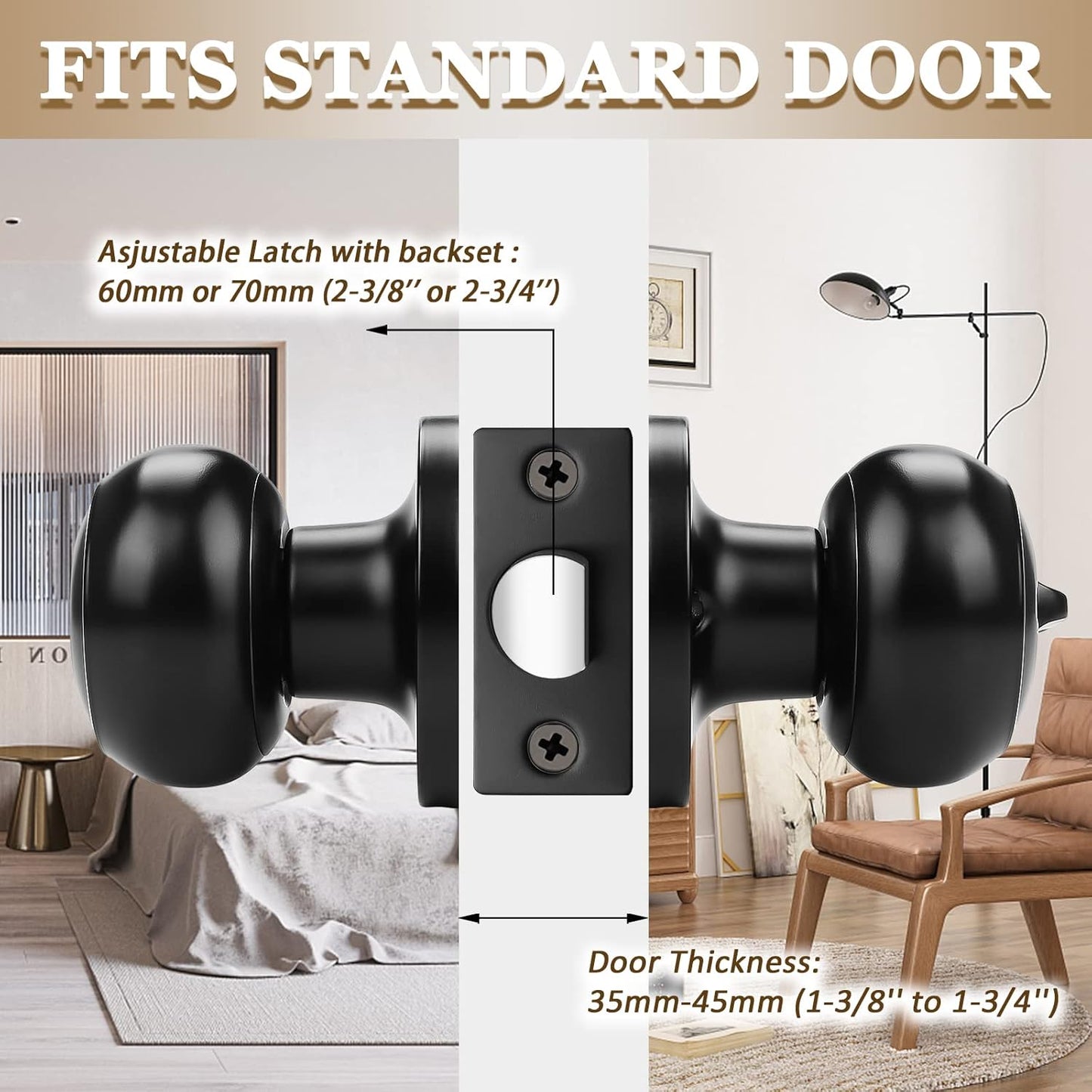 6 Pack Probrico Black Round Entry Door Knobs Keyed Alike - Interior/Exterior Handles for Bedroom, Bathroom, Front, Office Doors - Includes Locks and 3 Keys for Enhanced Security - WildKart