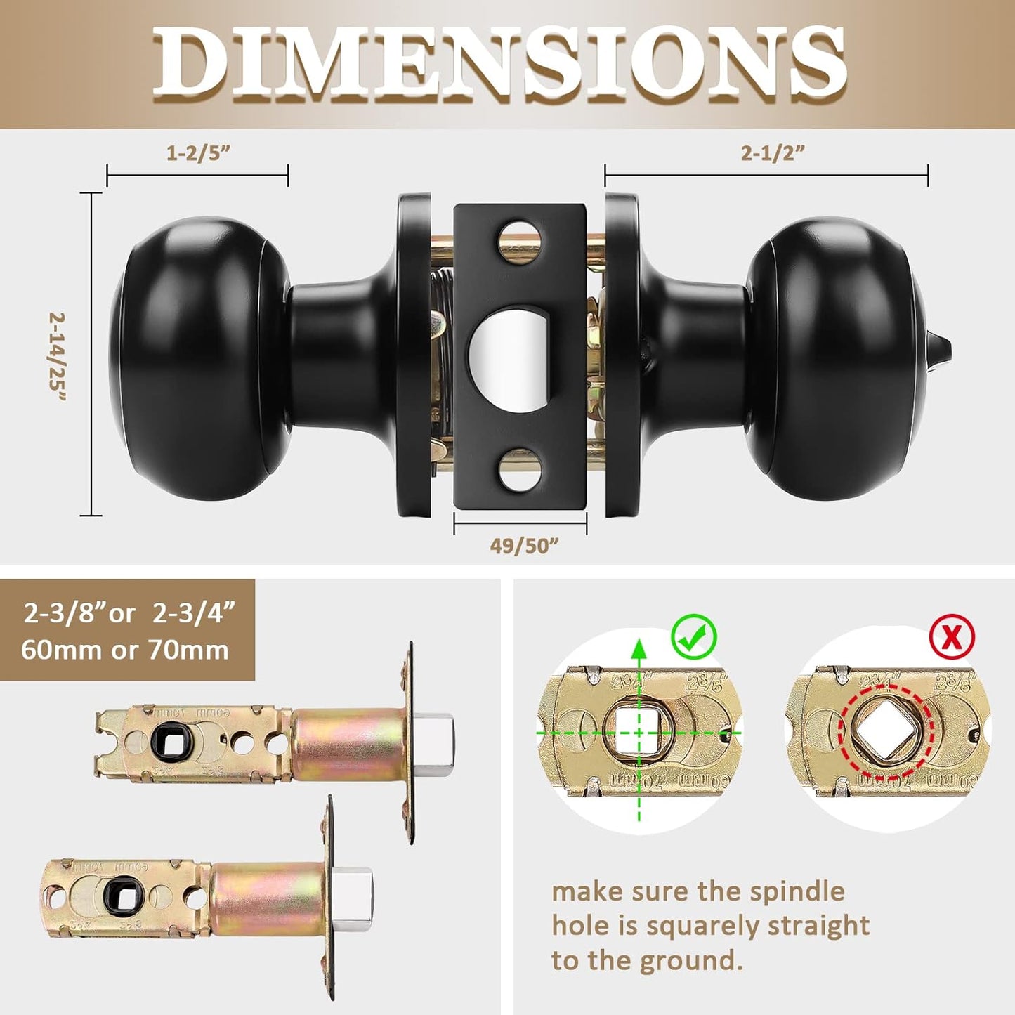 6 Pack Probrico Black Round Entry Door Knobs Keyed Alike - Interior/Exterior Handles for Bedroom, Bathroom, Front, Office Doors - Includes Locks and 3 Keys for Enhanced Security - WildKart