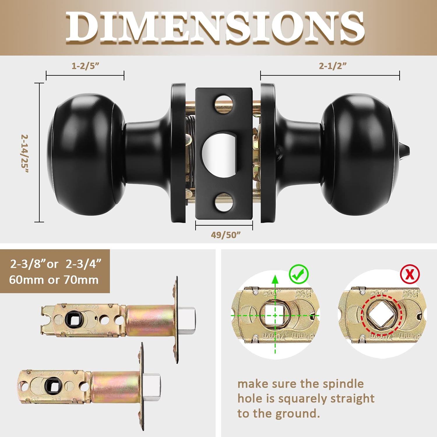 6 Pack Probrico Black Round Entry Door Knobs Keyed Alike - Interior/Exterior Handles for Bedroom, Bathroom, Front, Office Doors - Includes Locks and 3 Keys for Enhanced Security - WildKart