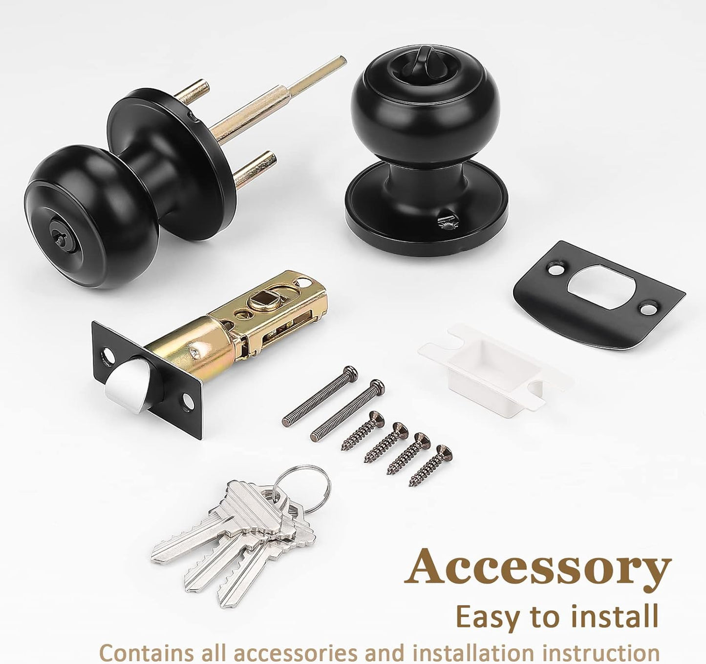 6 Pack Probrico Black Round Entry Door Knobs Keyed Alike - Interior/Exterior Handles for Bedroom, Bathroom, Front, Office Doors - Includes Locks and 3 Keys for Enhanced Security - WildKart