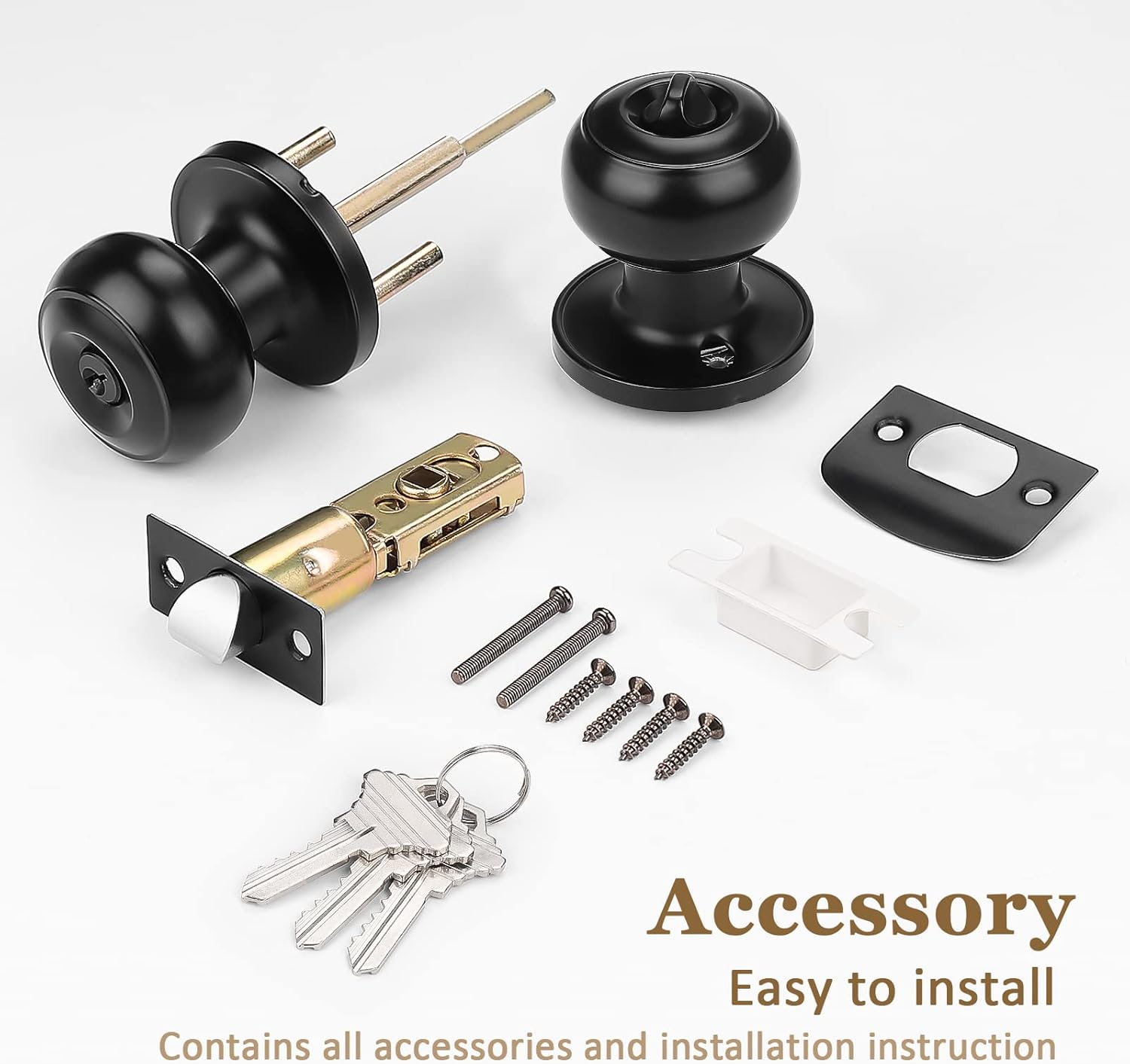 6 Pack Probrico Black Round Entry Door Knobs Keyed Alike - Interior/Exterior Handles for Bedroom, Bathroom, Front, Office Doors - Includes Locks and 3 Keys for Enhanced Security - WildKart