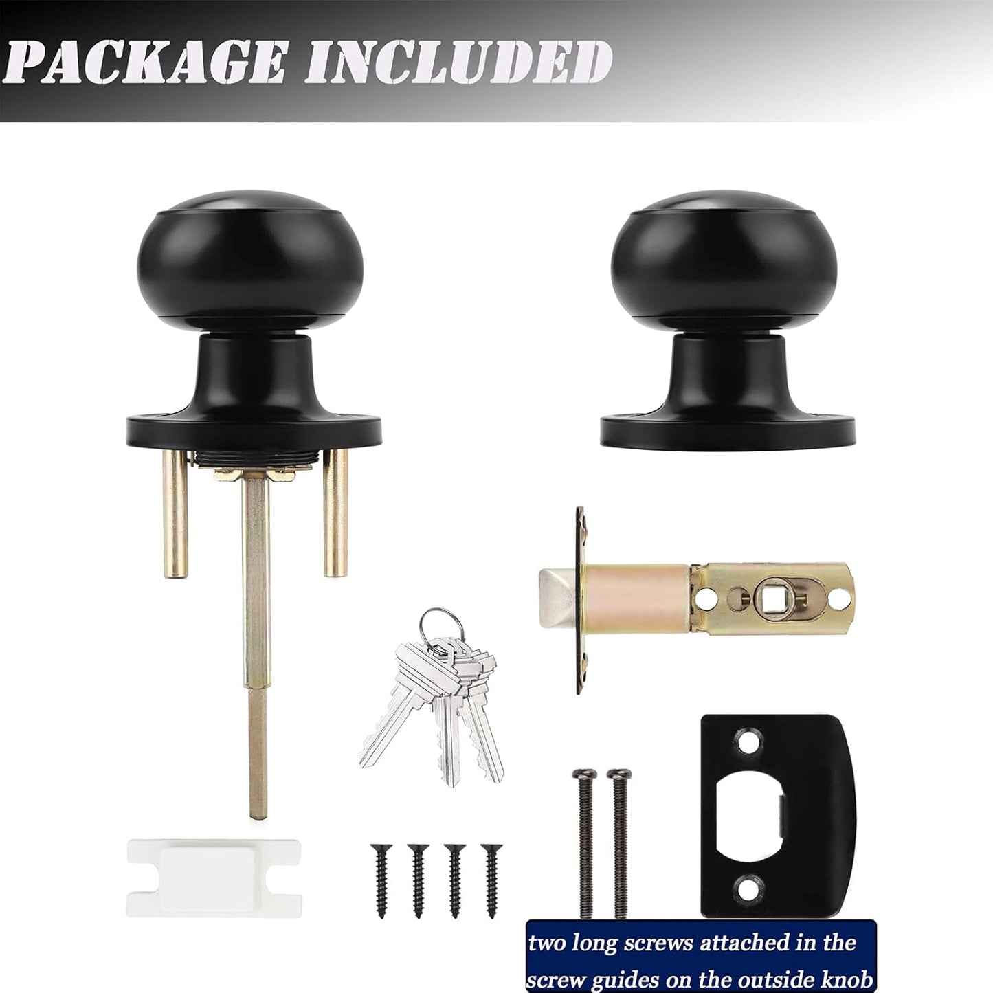 6 Pack Probrico Black Round Entry Door Knobs Keyed Alike - Interior/Exterior Handles for Bedroom, Bathroom, Front, Office Doors - Includes Locks and 3 Keys for Enhanced Security - WildKart