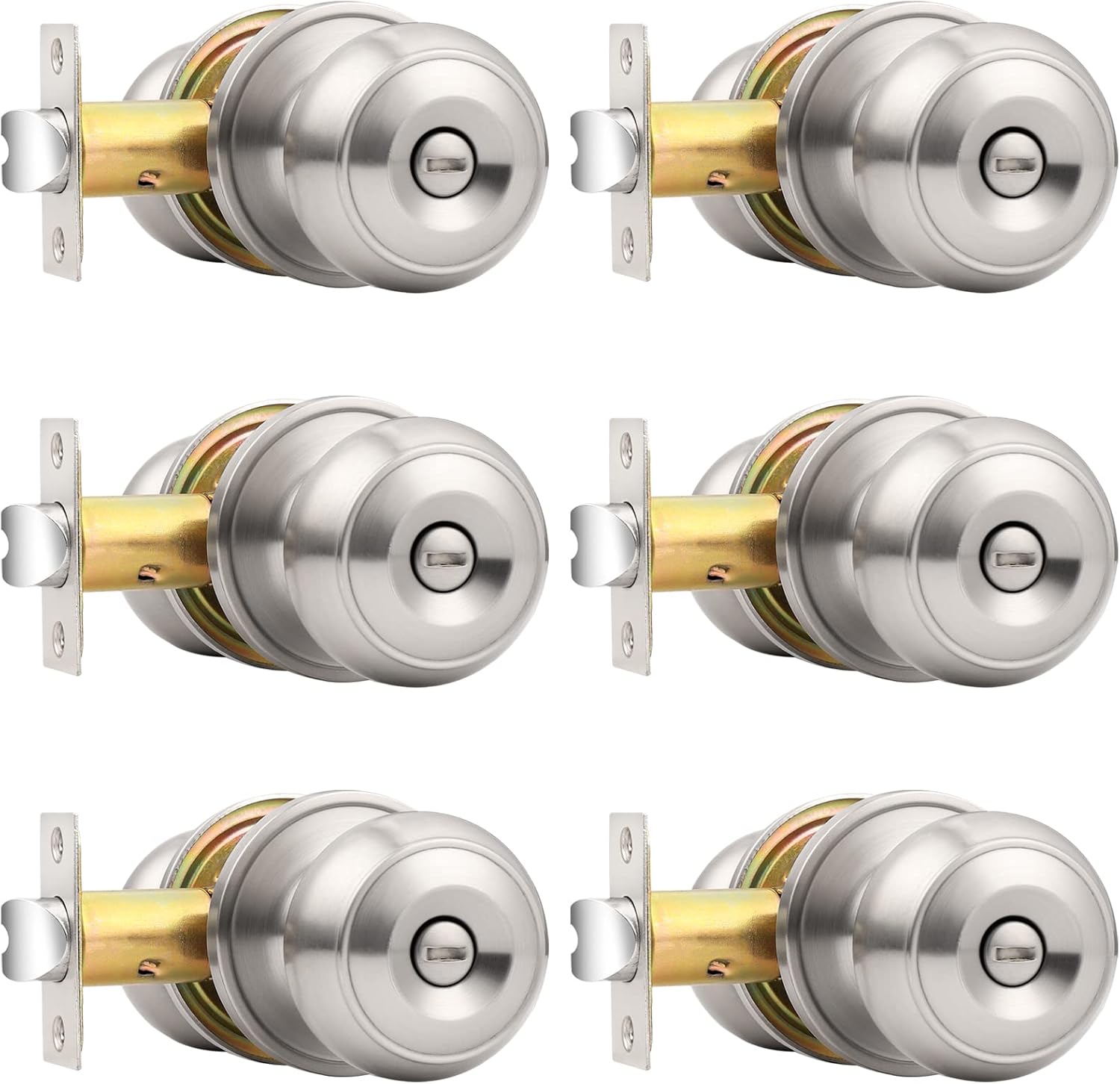 6 Pack Probrico Privacy Interior Door Knobs Keyless Bed and Bath Handles with Satin Nickel Locksets