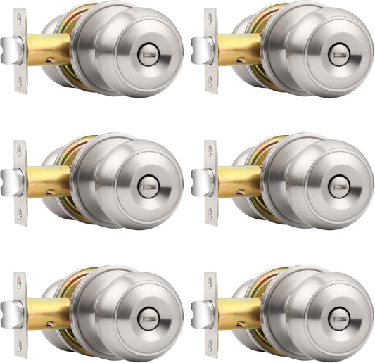 6 Pack Probrico Privacy Interior Door Knobs Keyless Bed and Bath Handles with Satin Nickel Locksets