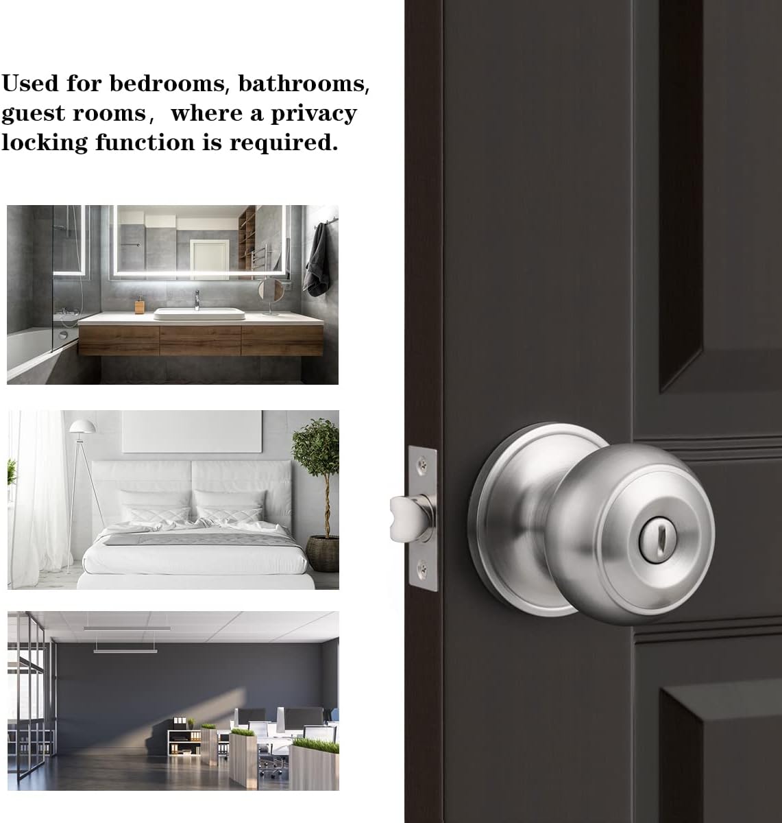 6 Pack Probrico Privacy Interior Door Knobs Keyless Bed and Bath Handles with Satin Nickel Locksets