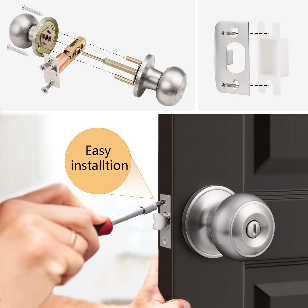 6 Pack Probrico Privacy Interior Door Knobs Keyless Bed and Bath Handles with Satin Nickel Locksets