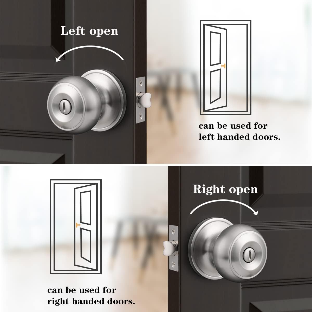 6 Pack Probrico Privacy Interior Door Knobs Keyless Bed and Bath Handles with Satin Nickel Locksets
