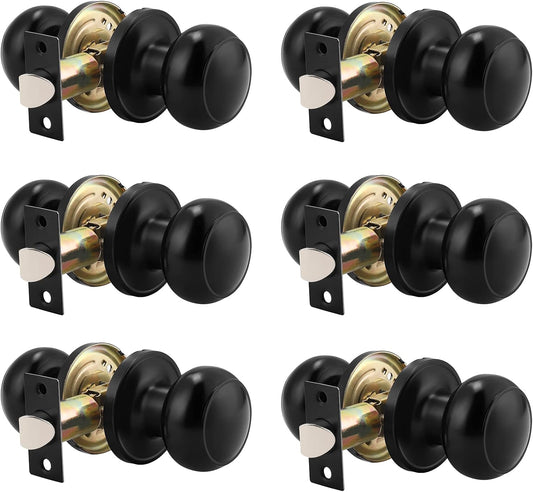 6 Pack Probrico Round Passage Door Knob Set, Keyless Interior/Exterior Lockset for Hallway/Closet, Black Finish - WildKart