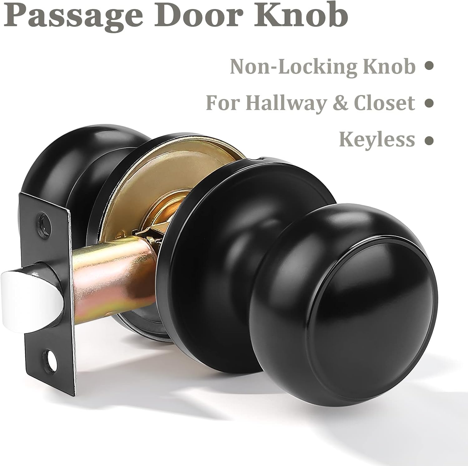 6 Pack Probrico Round Passage Door Knob Set, Keyless Interior/Exterior Lockset for Hallway/Closet, Black Finish - WildKart