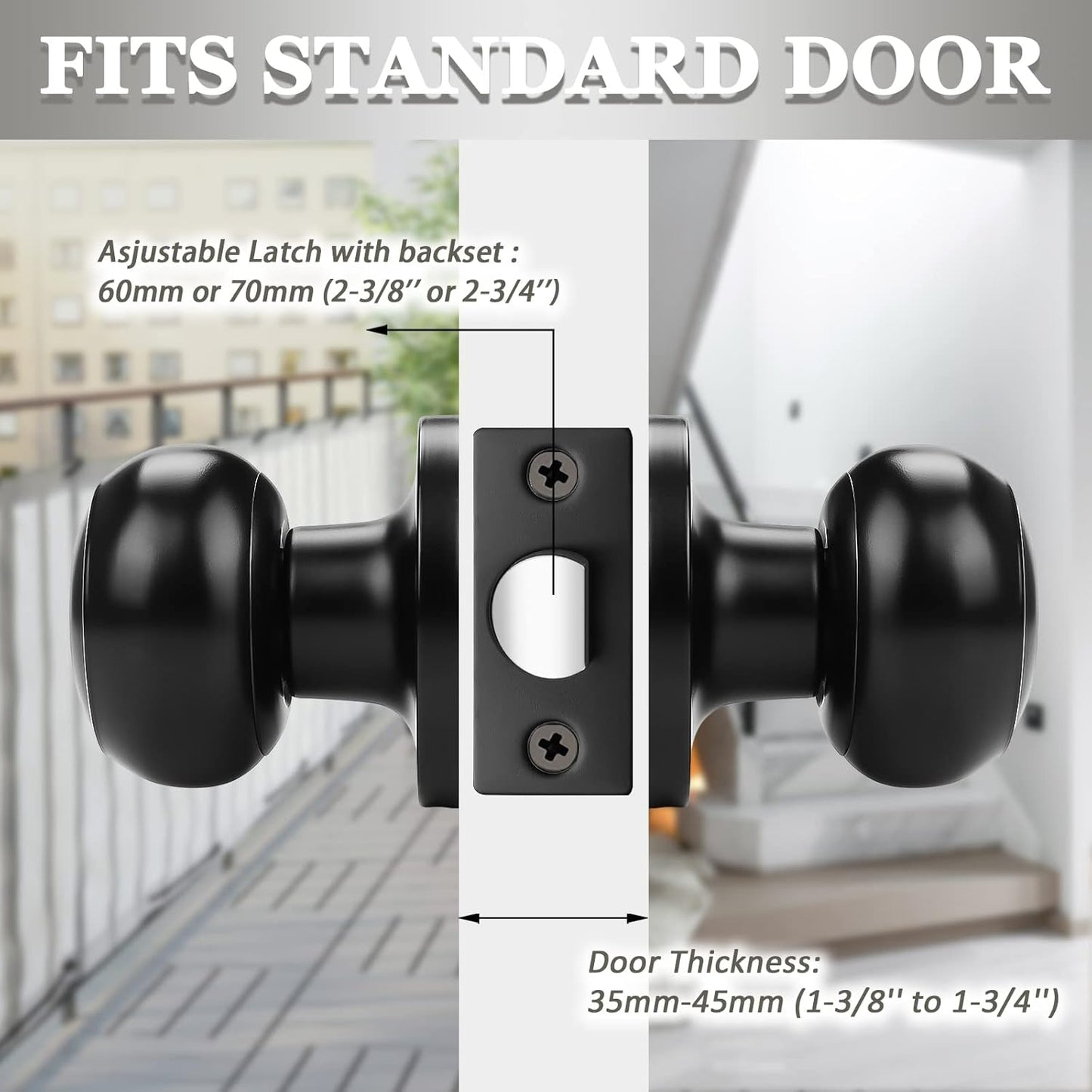 6 Pack Probrico Round Passage Door Knob Set, Keyless Interior/Exterior Lockset for Hallway/Closet, Black Finish - WildKart