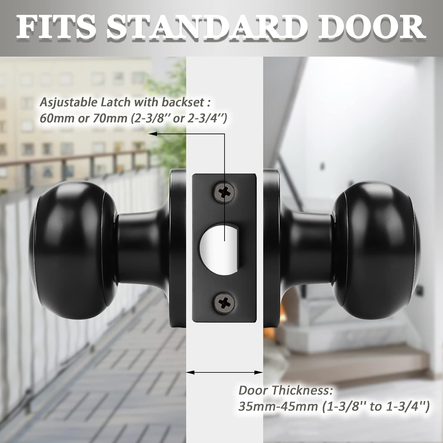 6 Pack Probrico Round Passage Door Knob Set, Keyless Interior/Exterior Lockset for Hallway/Closet, Black Finish - WildKart