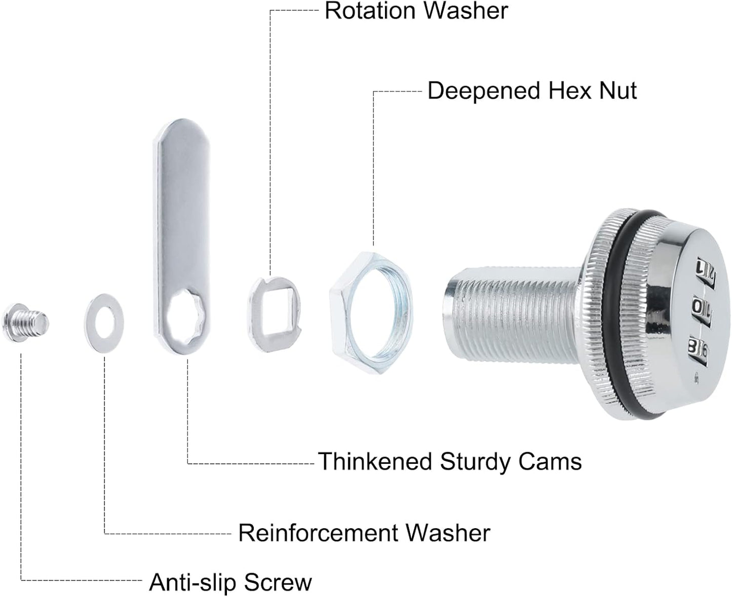 6 Pack RealPlus Combination Cam Locks - 3/4" Cylinder Coded Cabinet Locks in Bright Chrome - Metal Security Password Locks for Drawers and Cabinets