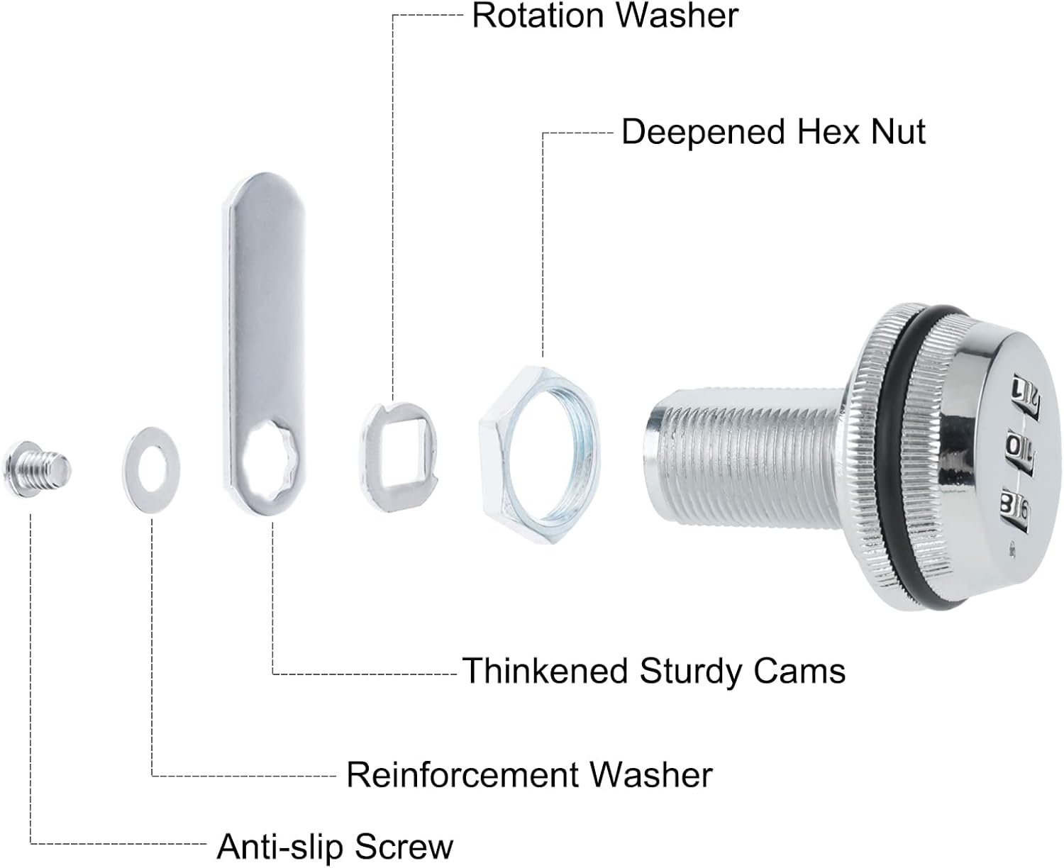 6 Pack RealPlus Combination Cam Locks - 3/4" Cylinder Coded Cabinet Locks in Bright Chrome - Metal Security Password Locks for Drawers and Cabinets