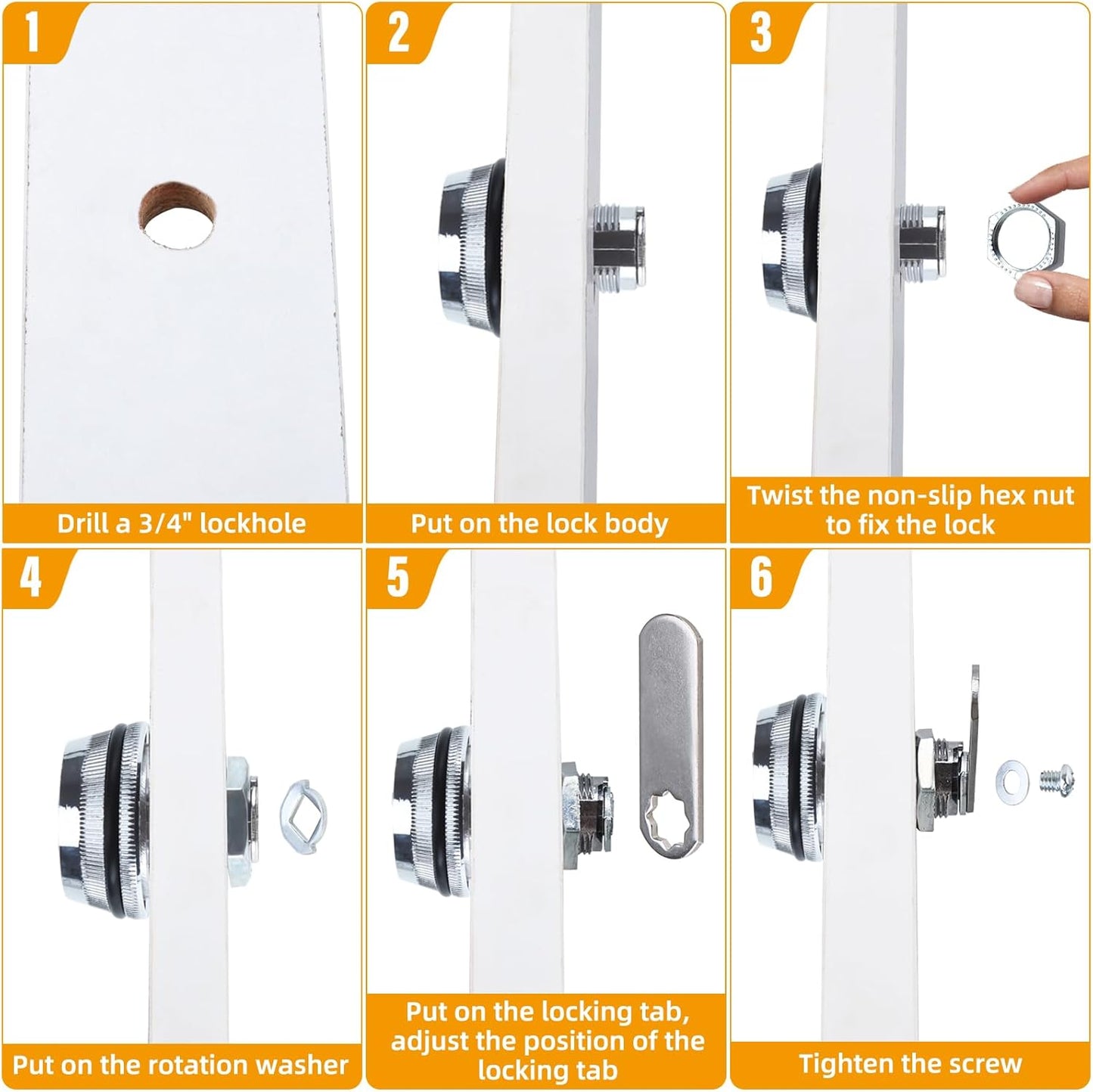 6 Pack RealPlus Combination Cam Locks - 3/4" Cylinder Coded Cabinet Locks in Bright Chrome - Metal Security Password Locks for Drawers and Cabinets