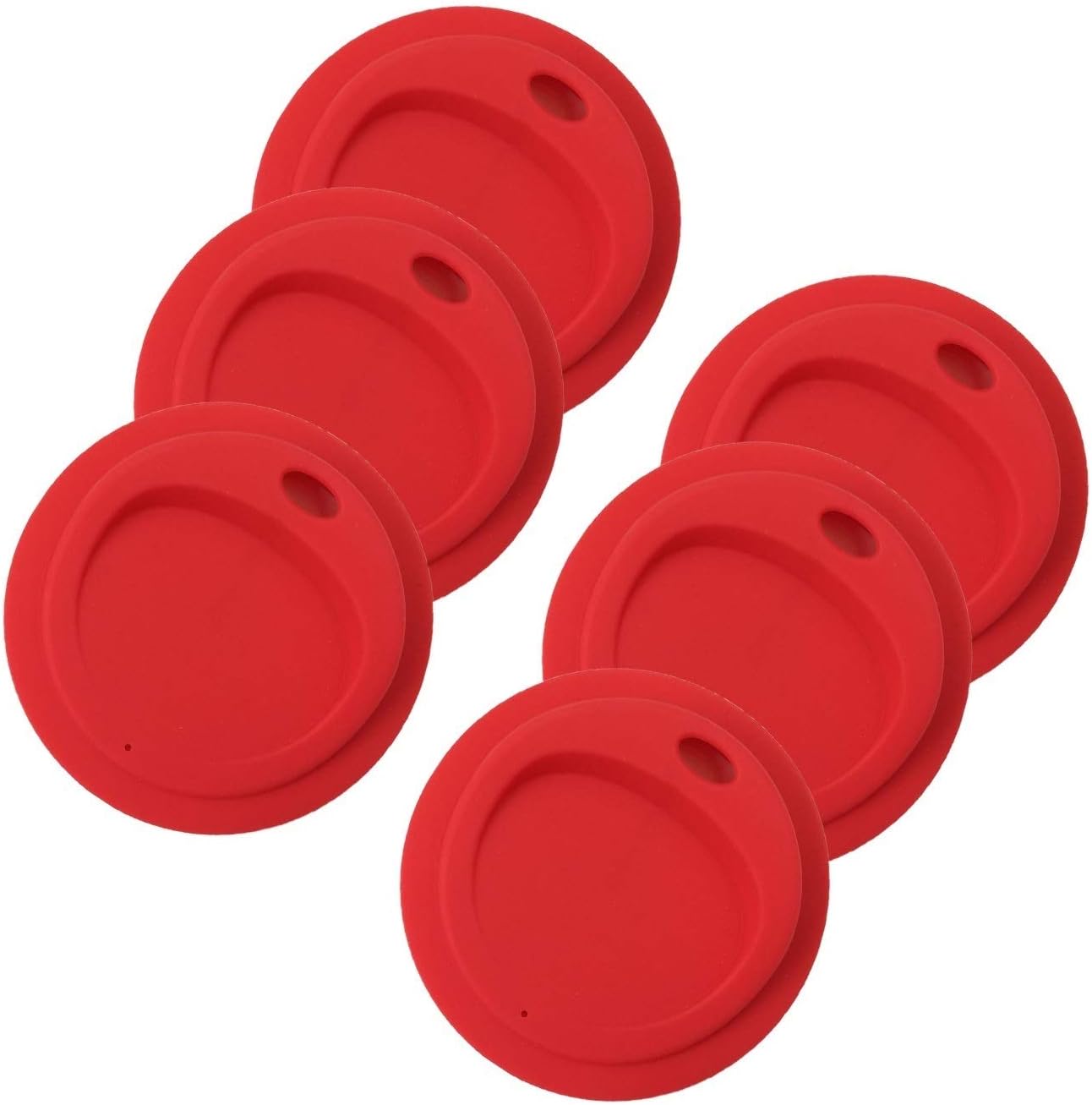 6-Pack Reusable Silicone Oval Straw Hole Lid for Mason Jars - Wide Mouth, BPA Free, Food Grade - Candy Red