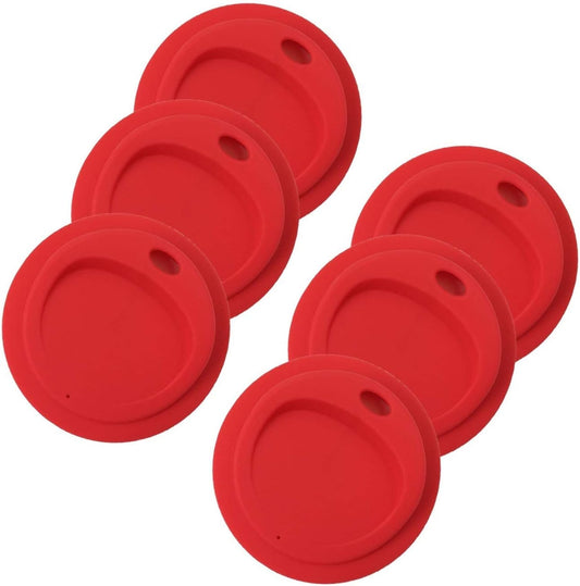6-Pack Reusable Silicone Oval Straw Hole Lid for Mason Jars - Wide Mouth, BPA Free, Food Grade - Candy Red