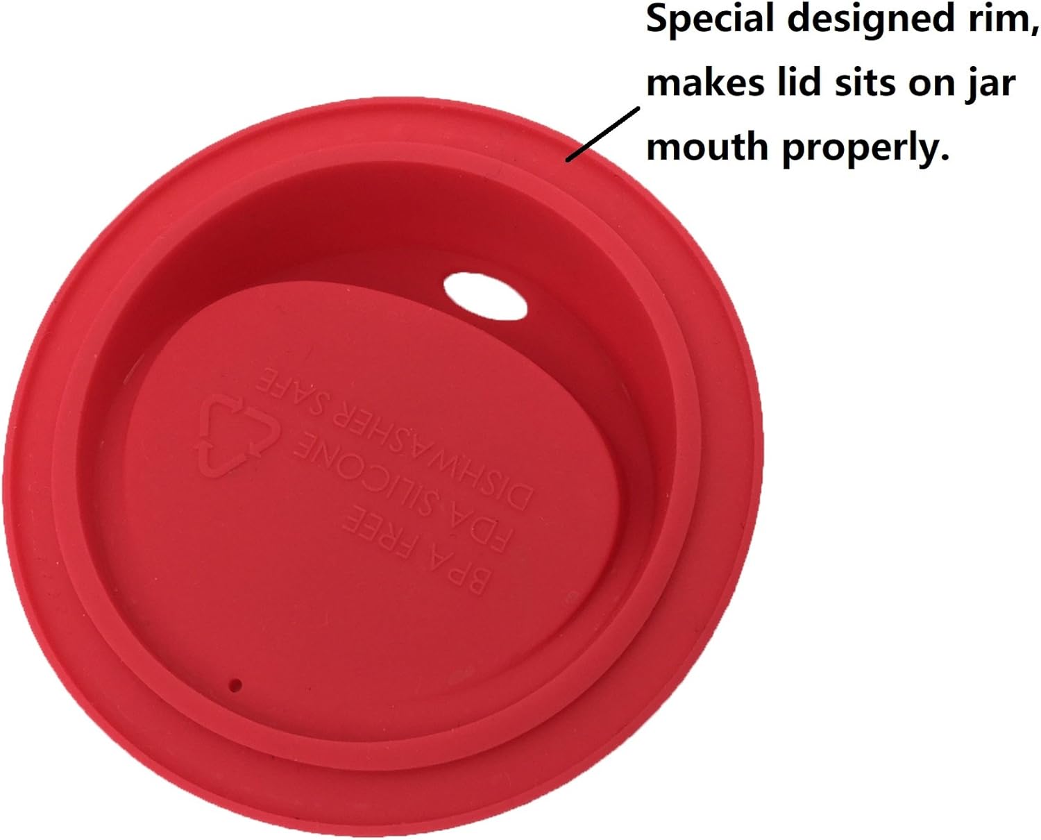 6-Pack Reusable Silicone Oval Straw Hole Lid for Mason Jars - Wide Mouth, BPA Free, Food Grade - Candy Red
