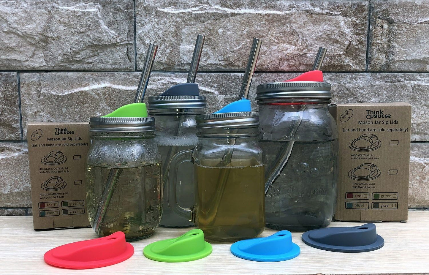 6-Pack Reusable Silicone Oval Straw Hole Lid for Mason Jars - Wide Mouth, BPA Free, Food Grade - Candy Red