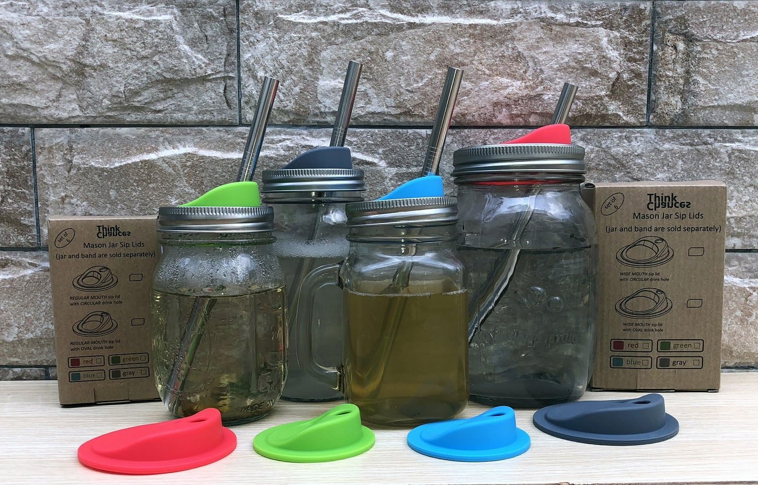 6-Pack Reusable Silicone Oval Straw Hole Lid for Mason Jars - Wide Mouth, BPA Free, Food Grade - Candy Red