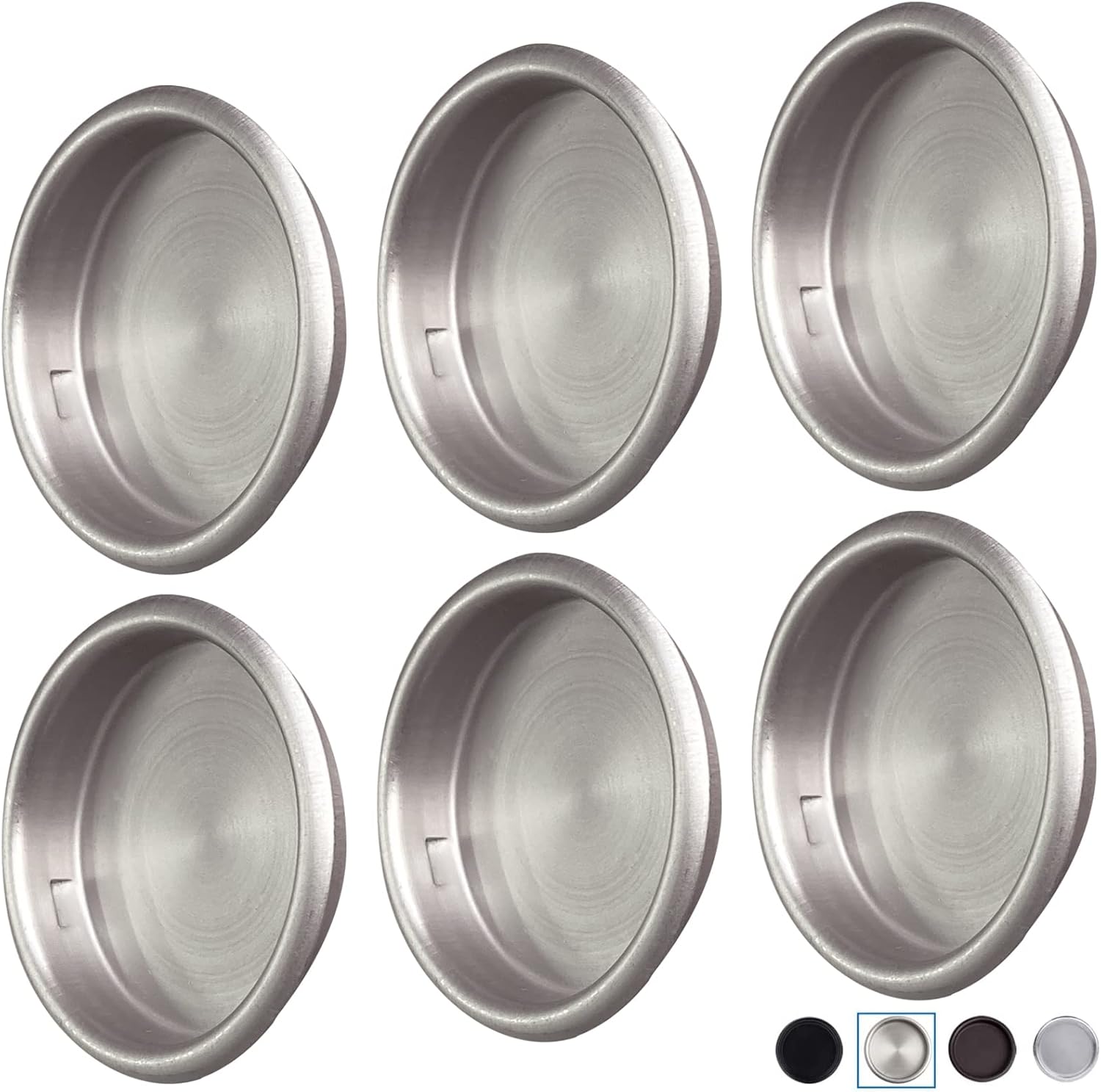 6 Pack Satin Nickel Round Insert Bypass Closet Door Handle Finger Pulls - 2-1/8", Easy Snap-in Installation