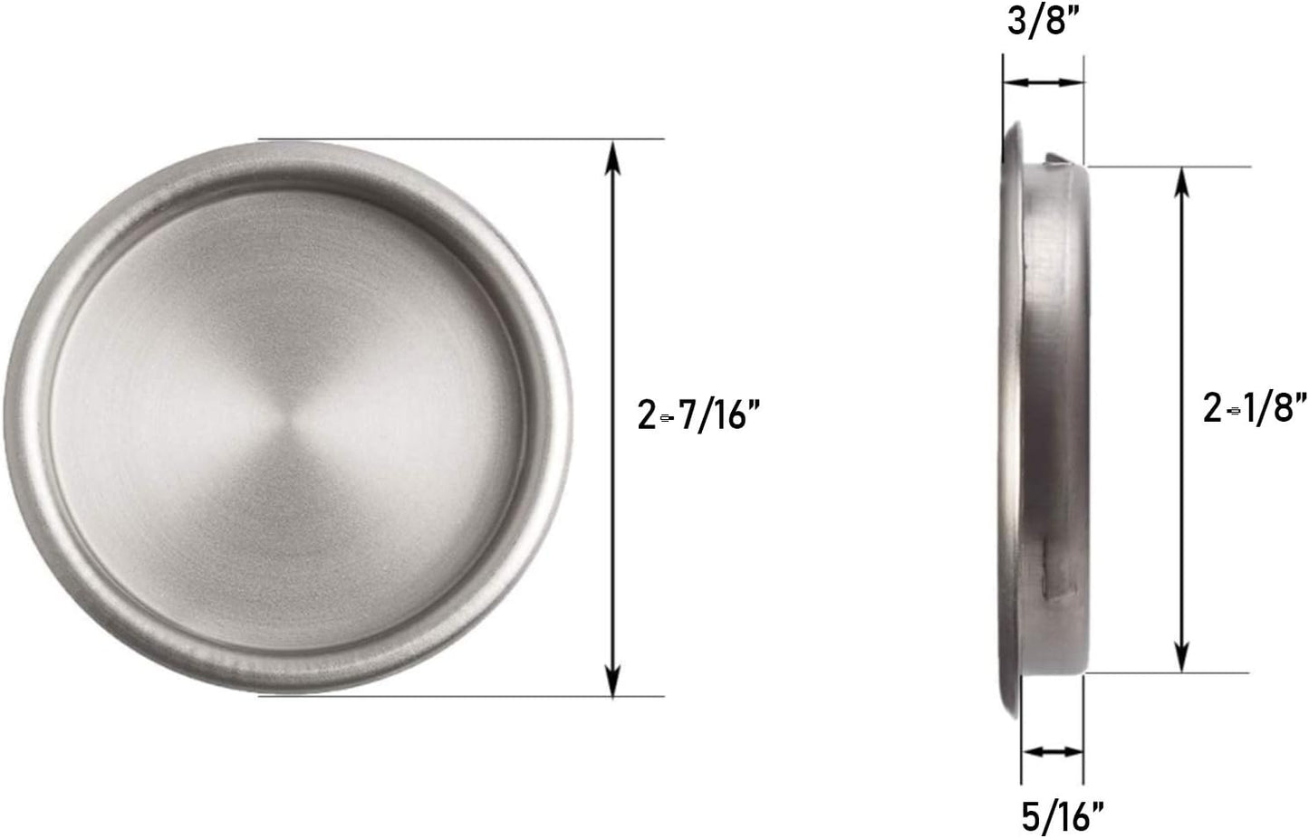 6 Pack Satin Nickel Round Insert Bypass Closet Door Handle Finger Pulls - 2-1/8", Easy Snap-in Installation