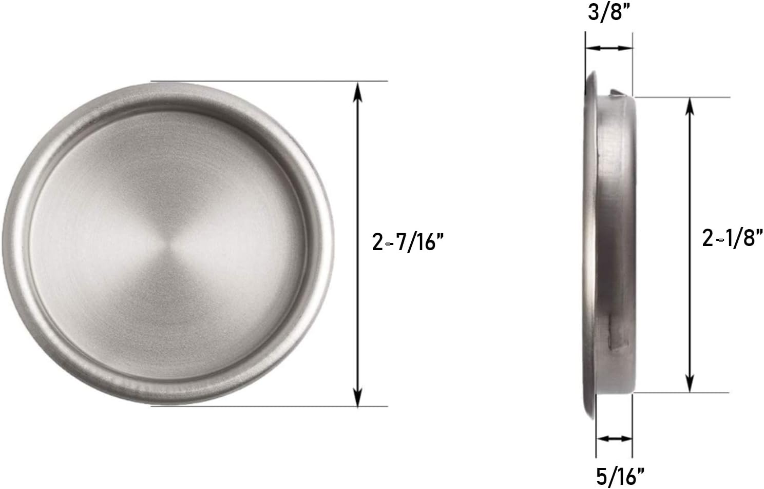 6 Pack Satin Nickel Round Insert Bypass Closet Door Handle Finger Pulls - 2-1/8", Easy Snap-in Installation