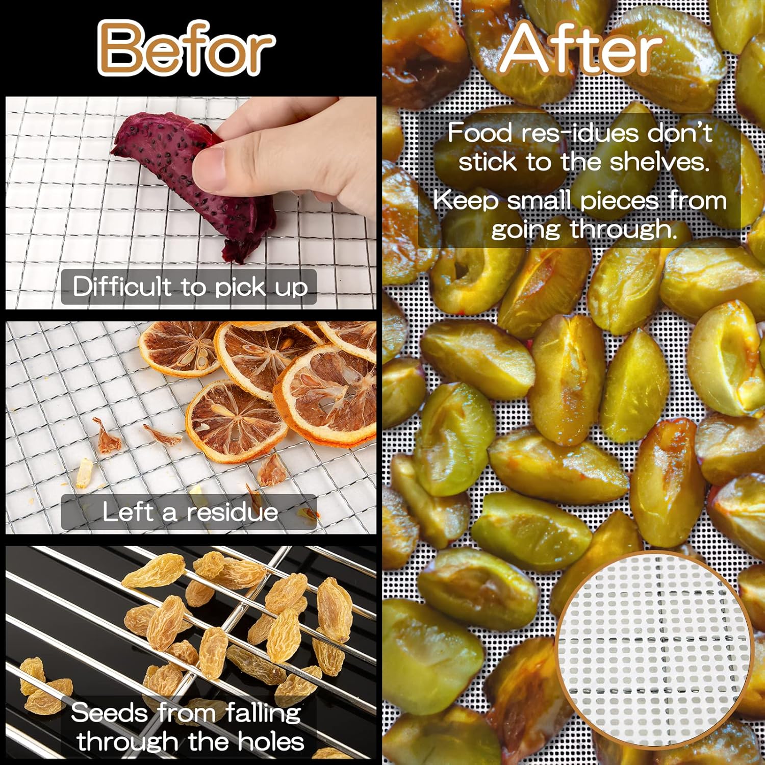 6 Pack Silicone Dehydrator Sheets - Dostk Premium Non Stick Mats for Fruit Dryer Mesh - Reusable Dehydrator Tray Liner (14 x 14 inch)