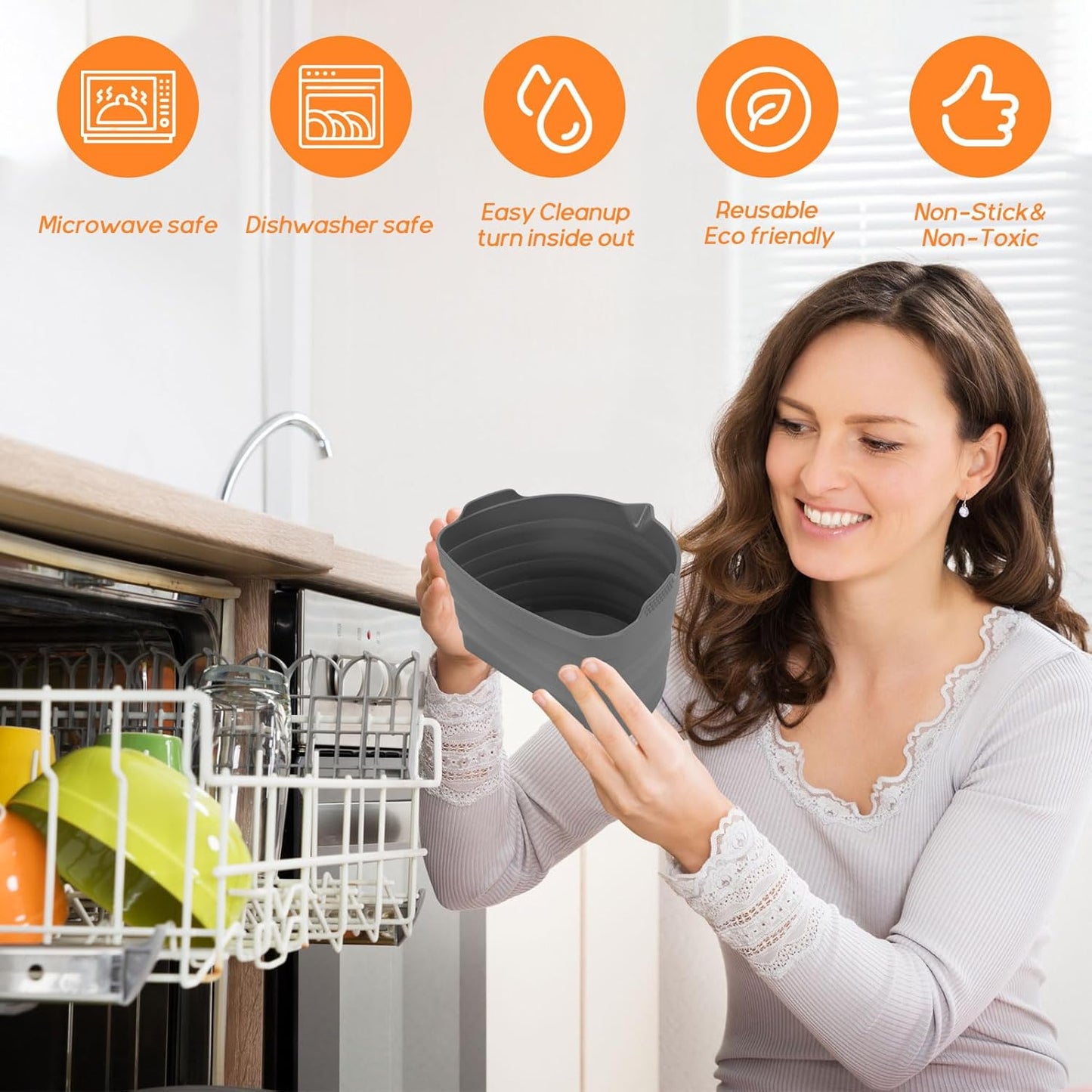 6-pack Silicone Slow Cooker Liners for 6-7 Quart Oval Pots - Reusable, Foldable, Leakproof, Dishwasher Safe - Pot Divider Inserts