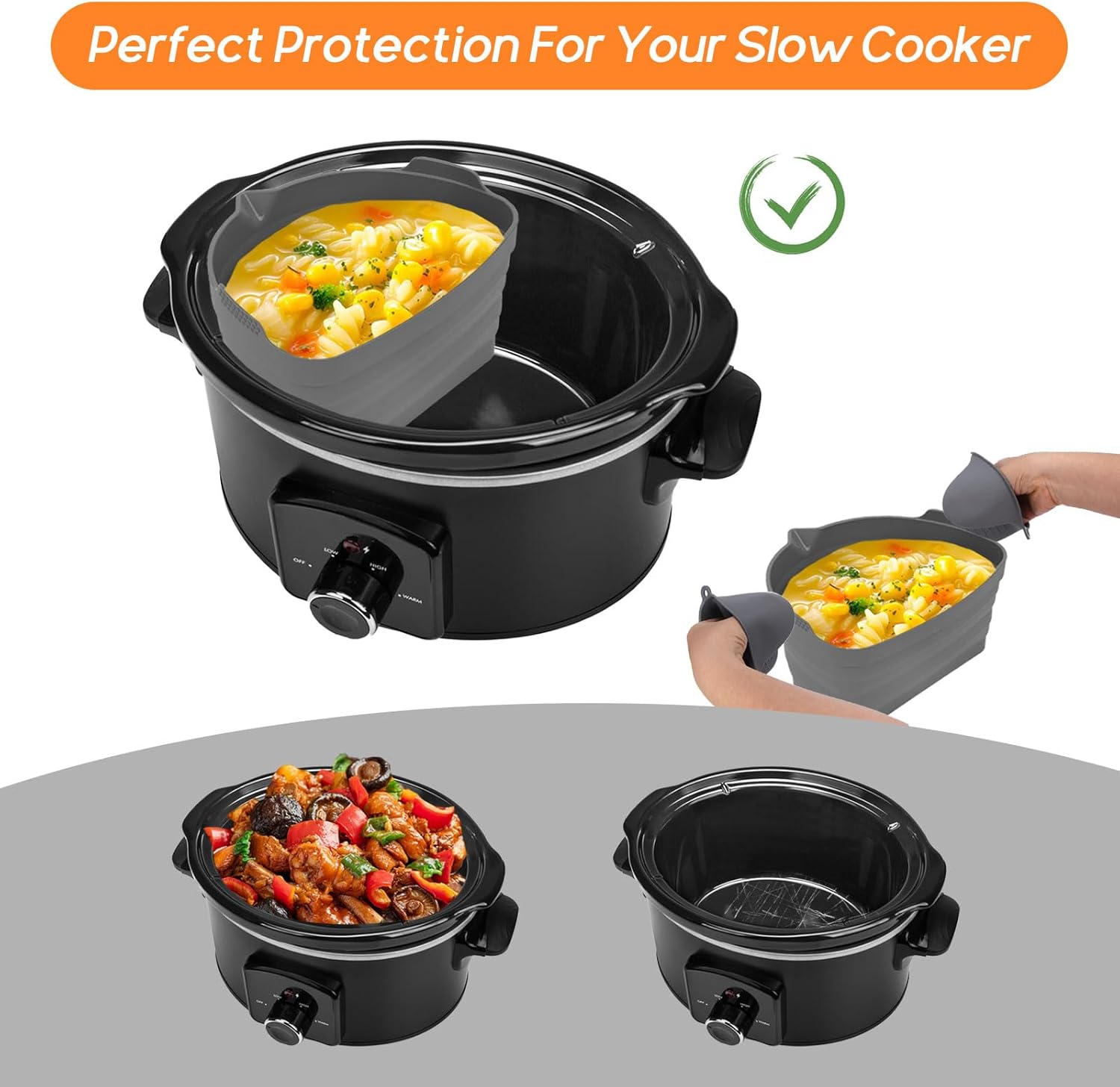 6-pack Silicone Slow Cooker Liners for 6-7 Quart Oval Pots - Reusable, Foldable, Leakproof, Dishwasher Safe - Pot Divider Inserts
