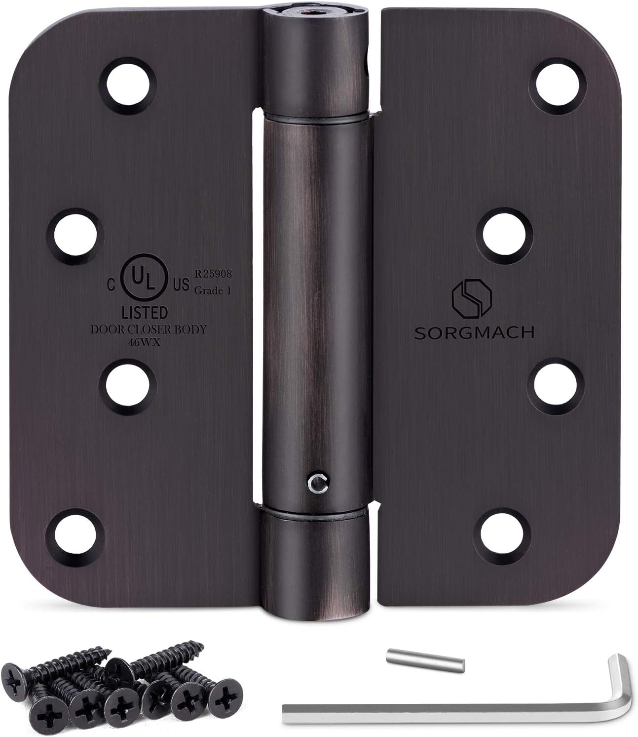 6 Pack SORGMACH 4" Self Closing Hinge Oil Rubbed Bronze - Adjustable Auto Close Door Closer Hinge Auto Self-Closing UL Listed