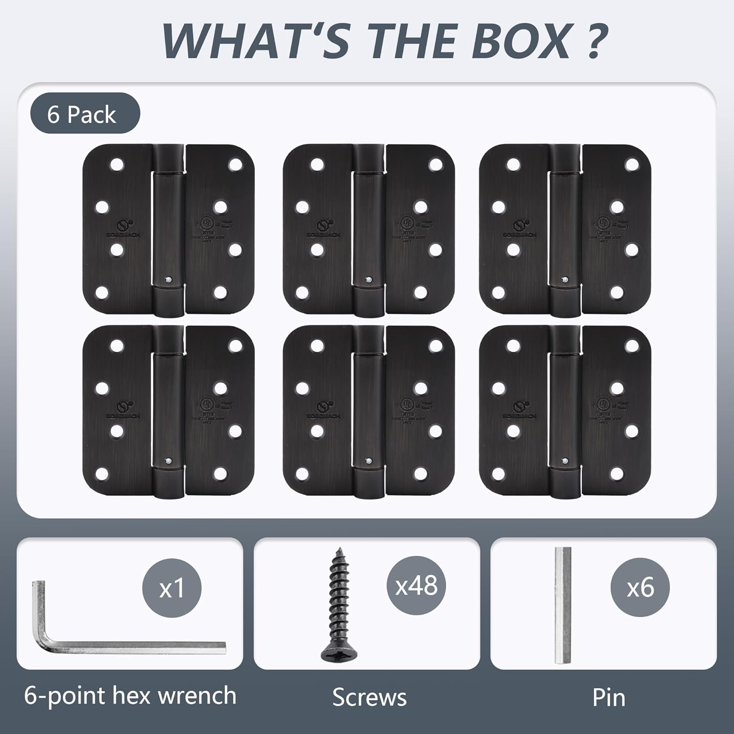 6 Pack SORGMACH 4" Self Closing Hinge Oil Rubbed Bronze - Adjustable Auto Close Door Closer Hinge Auto Self-Closing UL Listed