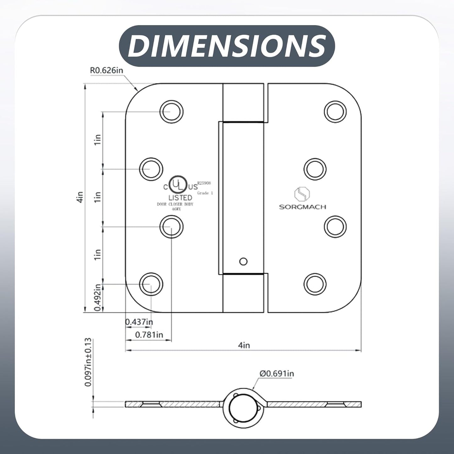 6 Pack SORGMACH 4" Self Closing Hinge Oil Rubbed Bronze - Adjustable Auto Close Door Closer Hinge Auto Self-Closing UL Listed