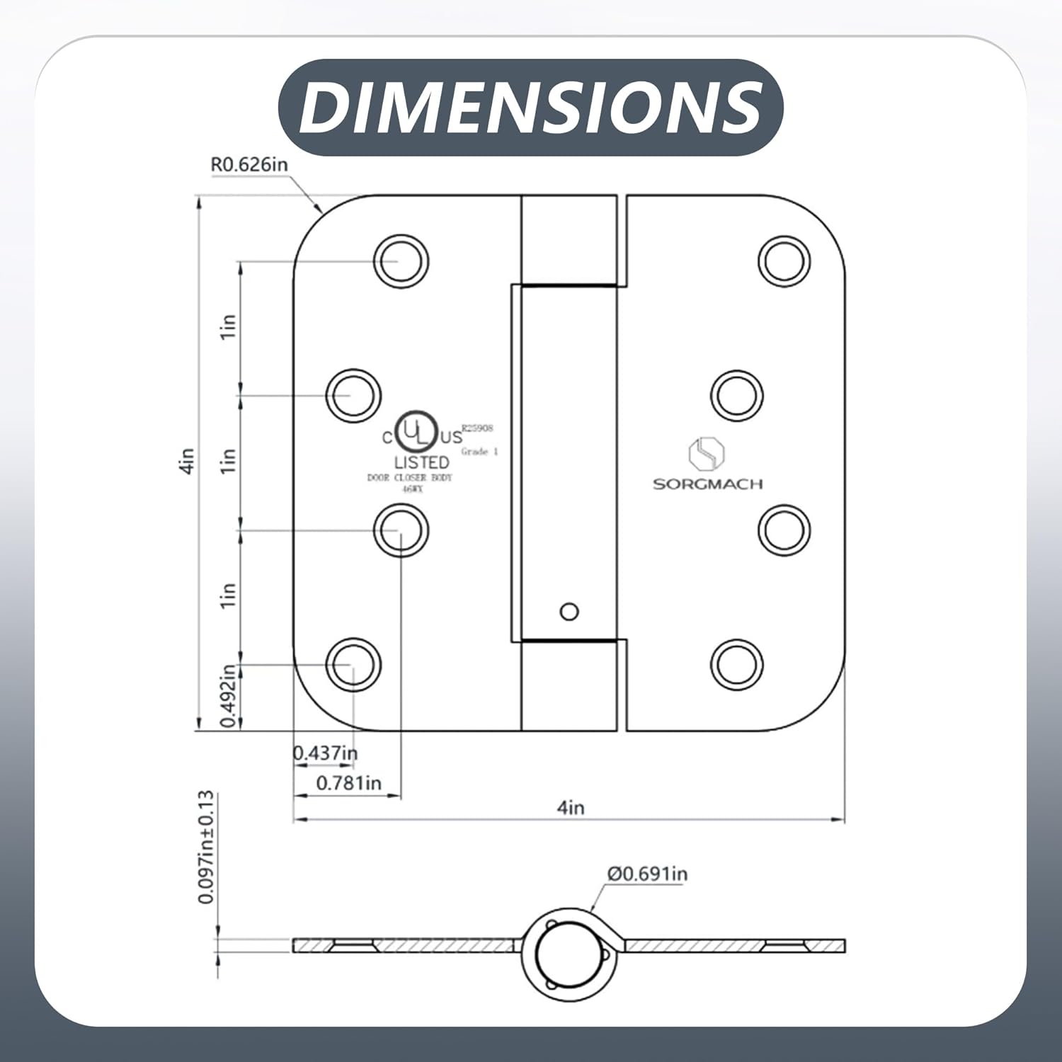 6 Pack SORGMACH 4" Self Closing Hinge Oil Rubbed Bronze - Adjustable Auto Close Door Closer Hinge Auto Self-Closing UL Listed