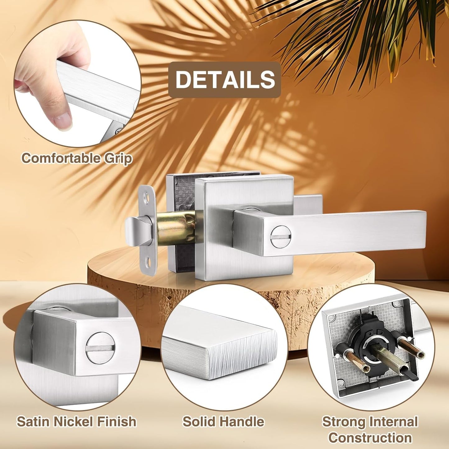 6 Pack Square Door Lever Privacy Lock Handleset Set - Keyless Interior Knobs in Satin Nickel - Reversible Flat Levers for Storage Room & Bathroom - WildKart