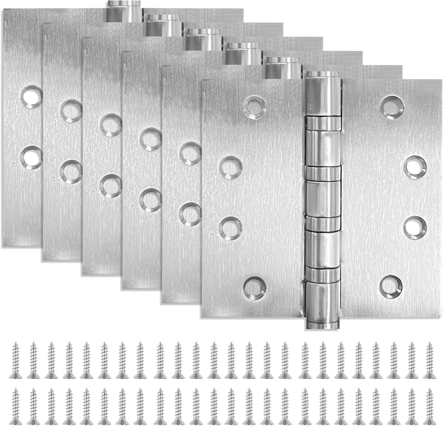 6 Pack Stainless Steel 4'' Door Hinges, Heavy-Duty Ball Bearing with Square Corners for Exterior & Interior Doors