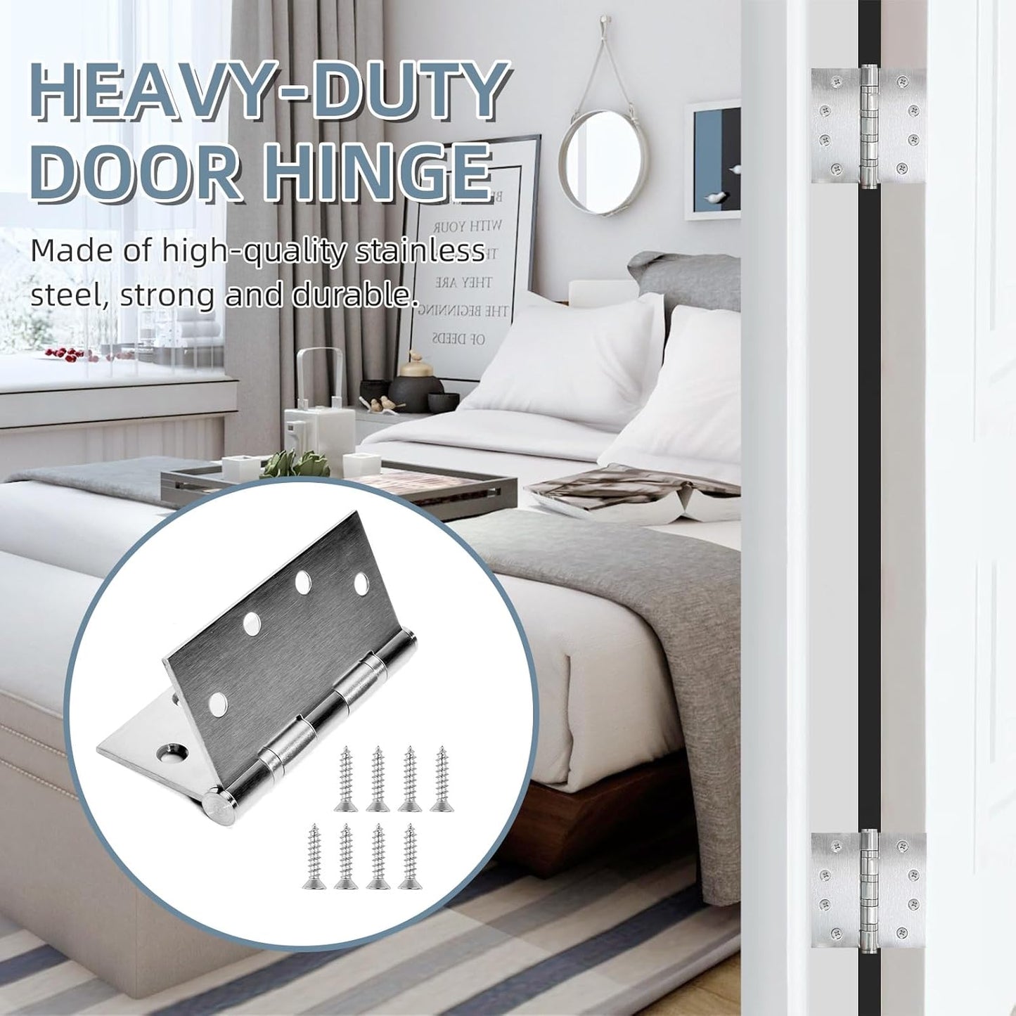 6 Pack Stainless Steel 4'' Door Hinges, Heavy-Duty Ball Bearing with Square Corners for Exterior & Interior Doors