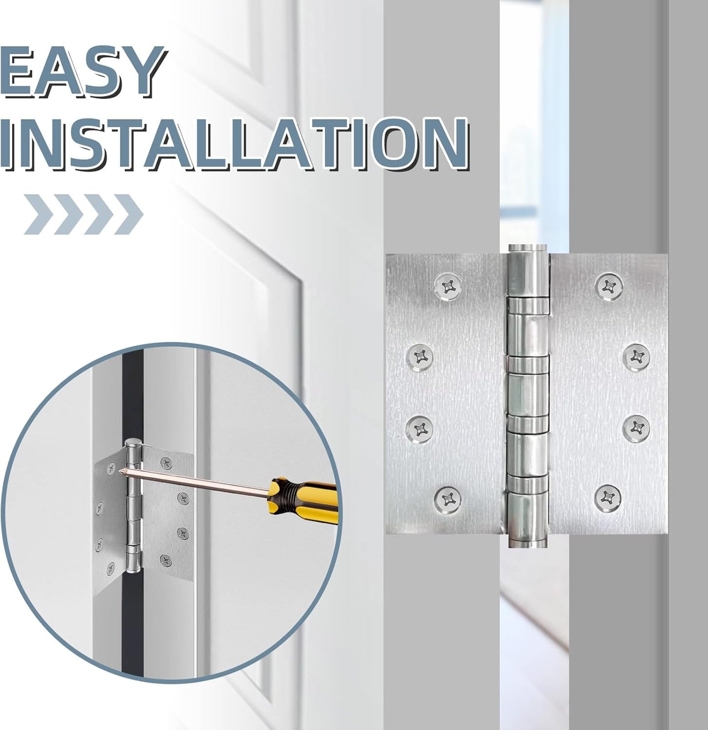 6 Pack Stainless Steel 4'' Door Hinges, Heavy-Duty Ball Bearing with Square Corners for Exterior & Interior Doors