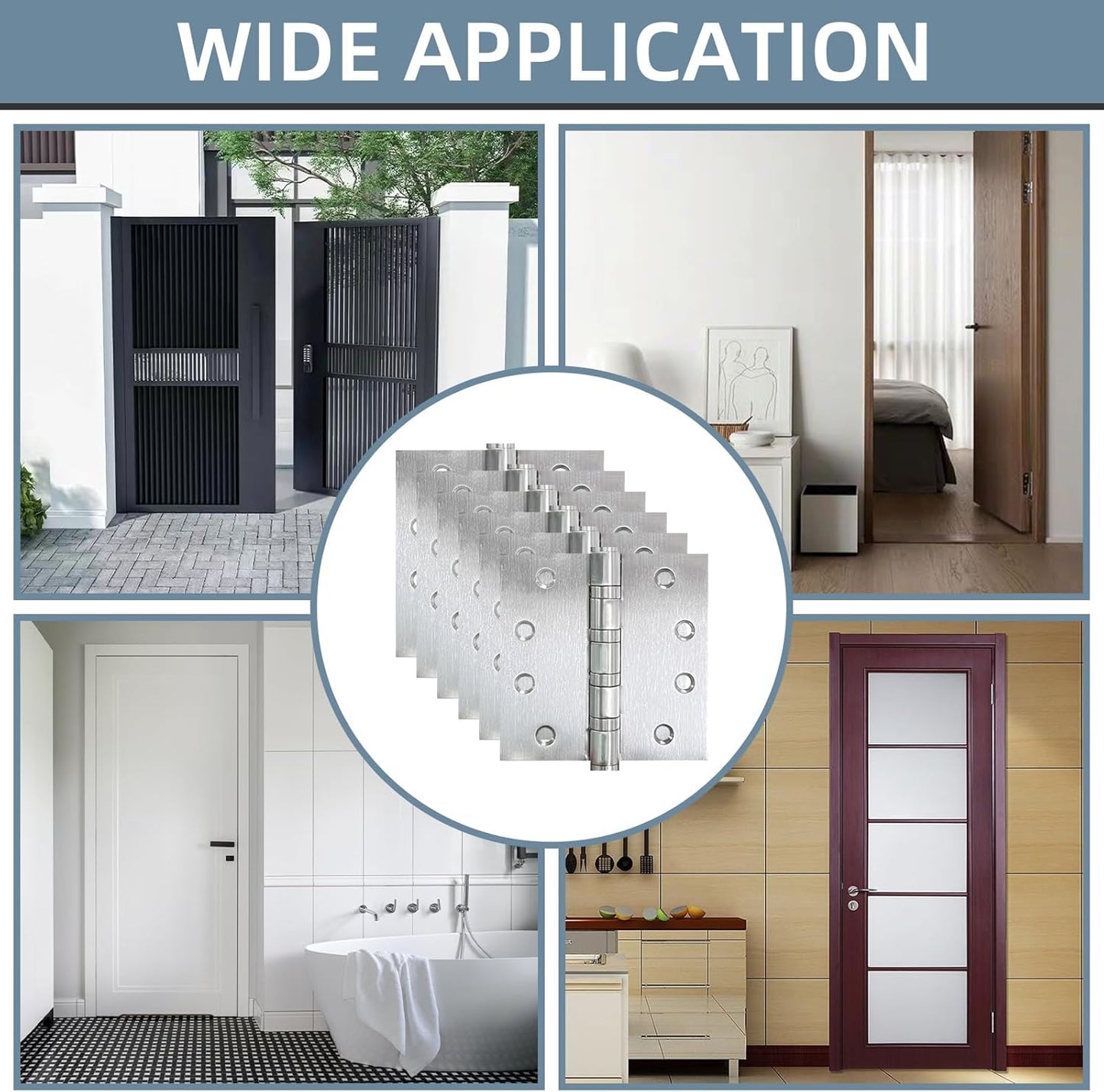 6 Pack Stainless Steel 4'' Door Hinges, Heavy-Duty Ball Bearing with Square Corners for Exterior & Interior Doors