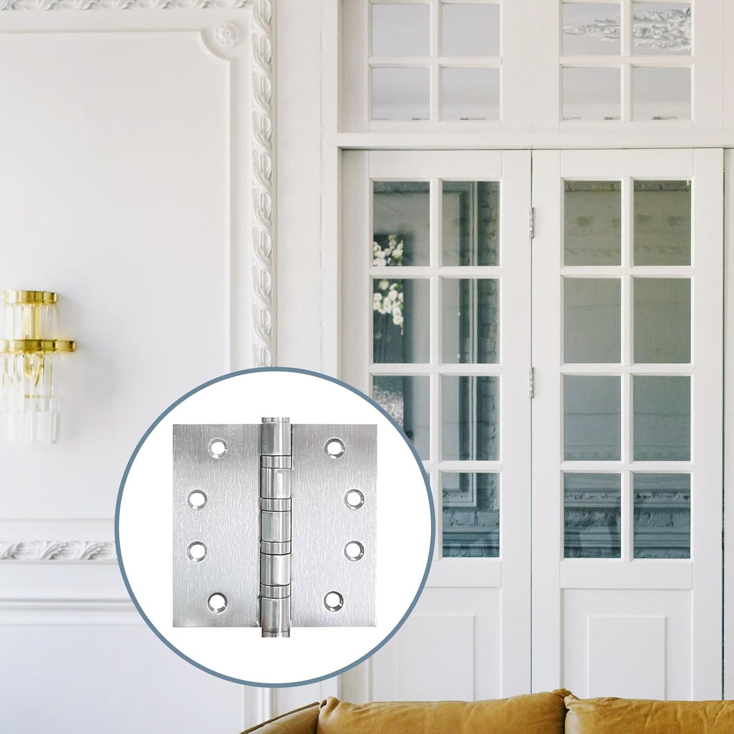 6 Pack Stainless Steel 4'' Door Hinges, Heavy-Duty Ball Bearing with Square Corners for Exterior & Interior Doors